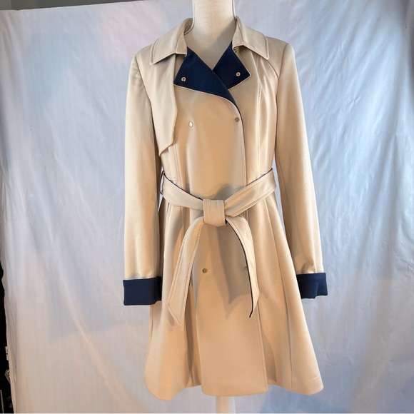 Yumi Jackets & Blazers - Elegant Cream and Navy Women's Trench Coat